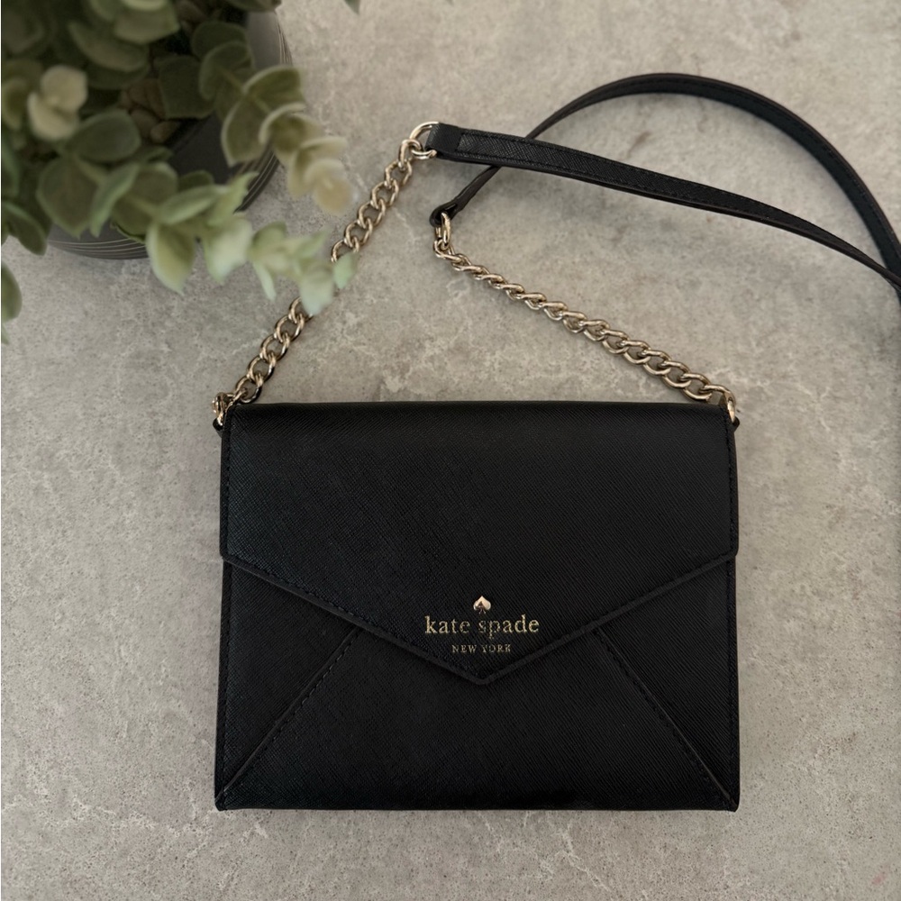 Kate Spade Black Envelope Crossbody with Gold Chain